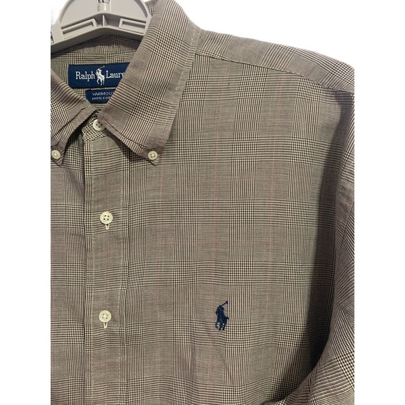 Polo Ralph Lauren Other - Polo Ralph Lauren Yarmouth Shirt Mens 17-34 Brown Glen Plaid Cotton Logo READ